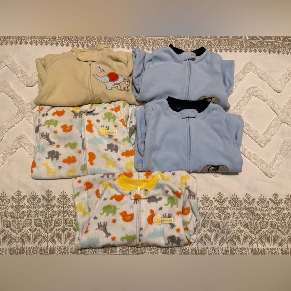 Set of five baby fleece sleep sacks size 0- 9 months